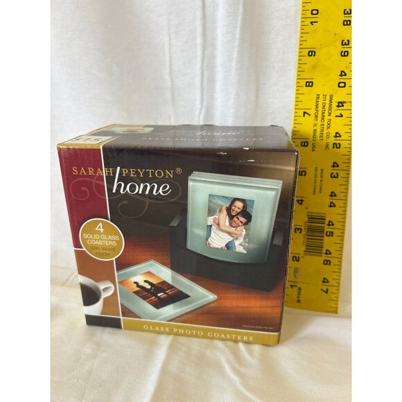 Sarah Peyton Home Glass Photo Coasters Set Of 4 With Wood Holder - Picture 2 of 2